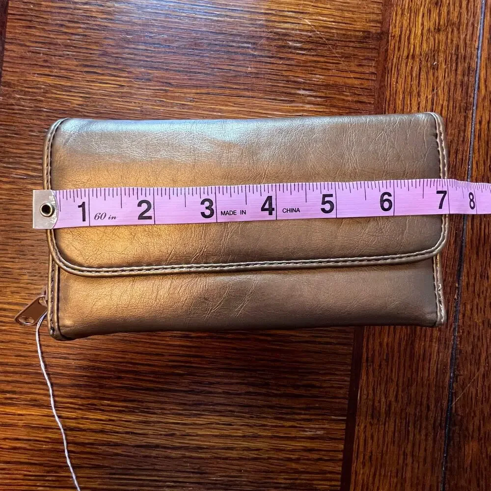 NWT JC Fashion Gold Brown Wallet Clutch Zipper Snap Closure ID Holder